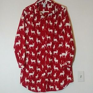 Red Deer Button Down Nightshirt